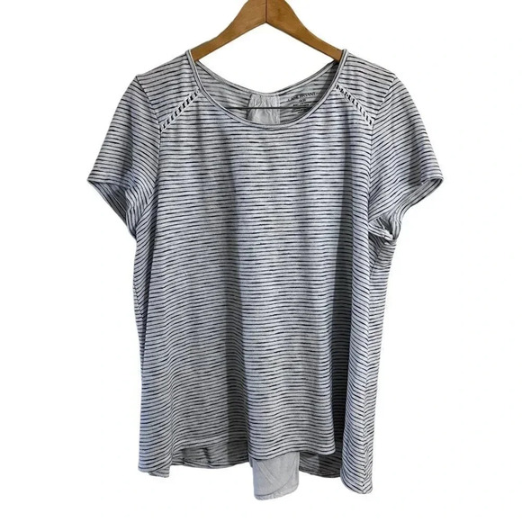 Lane Bryant Striped Top 18 20 Lace Up Back Short Sleeves Cotton Blend Pullover - Picture 1 of 4